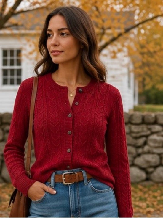 Pendleton Sweaters - Pendleton 100% Wool Cable Knit Cardigan Sweater Red Button Front